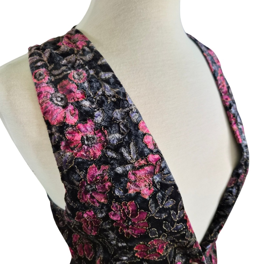 Trimmings Lucky Winner Vintage Floral Velvet Vest Gold Metallic Small - Picture 3 of 7